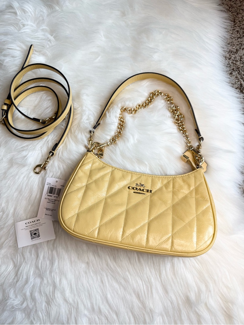 Coach Teri Shoulder Bag With Quilting CDY83 Gold Soft Yellow NWT